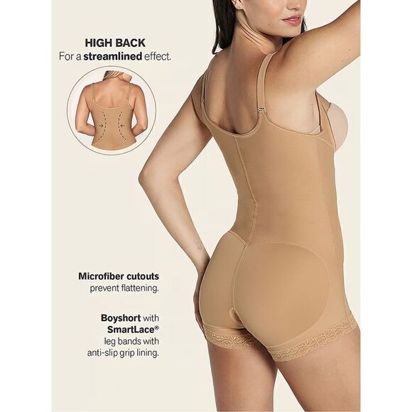 LEONISA SHAPEWEAR NWT Open Bust Firm Compression Body Shaper Boyshort XS - Picture 3 of 7